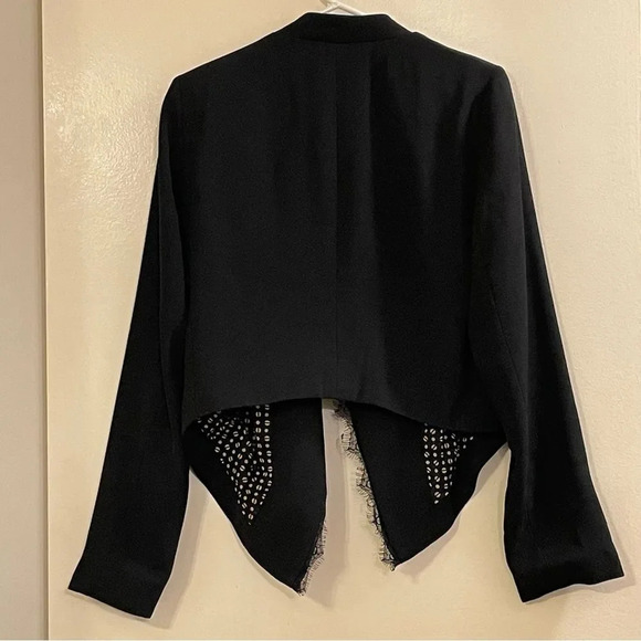 ELEVENSES‎ by ANTHROPOLOGIE Dimmet Lace Trim Open Front Blazer in Black Noir - Picture 6 of 11